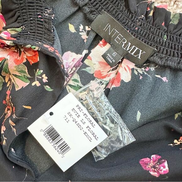 NWT Intermix Evie Silk Floral Victorian Silk Dress in Black Size 6 - Picture 7 of 9